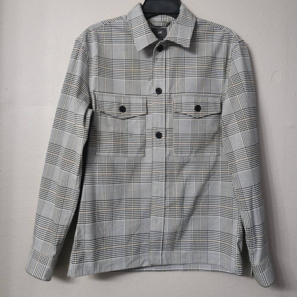 HM Mens Grey Glen Plaid Button Down Shirt Jacket Shacket Small